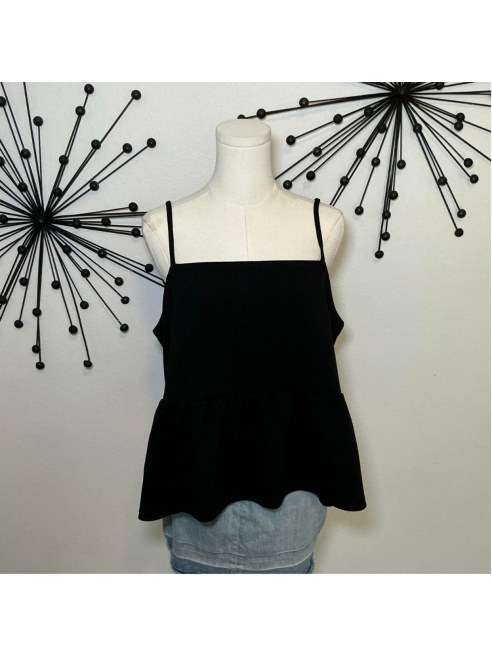 Ann Taylor Black Peplum Cami Tank Top Adjustable Strap Sleeveless Blouse - Picture 1 of 6